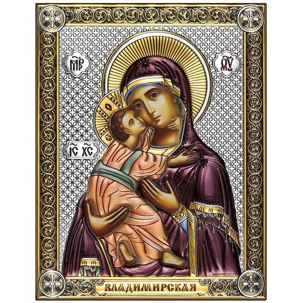 Икона Божией Матери Владимирская в серебряном окладе. 14 × 18 см.