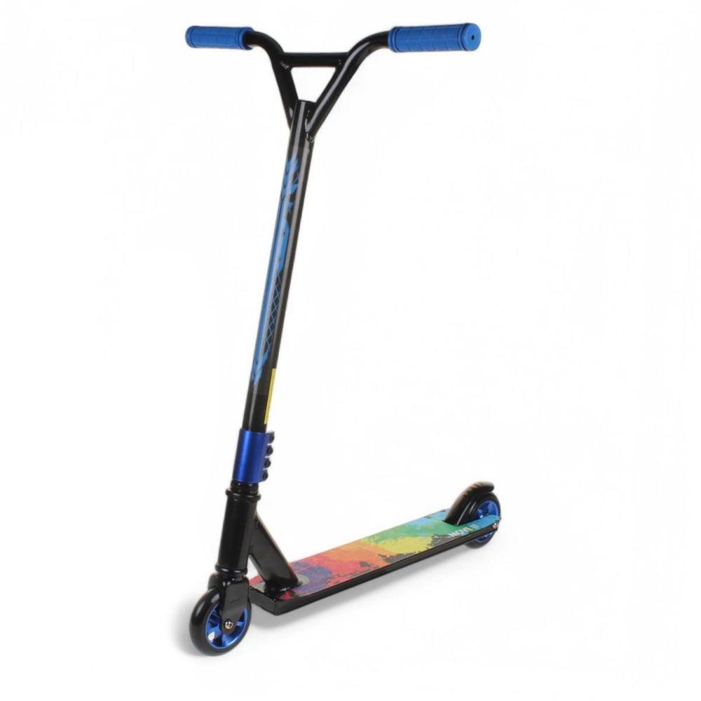 Самокат Алюминий трюковой алюм диски, колеса PU 100, синий, рисунок не микс, с-30834