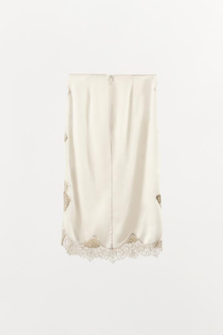 ZARA АТЛАСНАЯ ЮБКА С КРУЖЕВОМ, ЭКРЮ