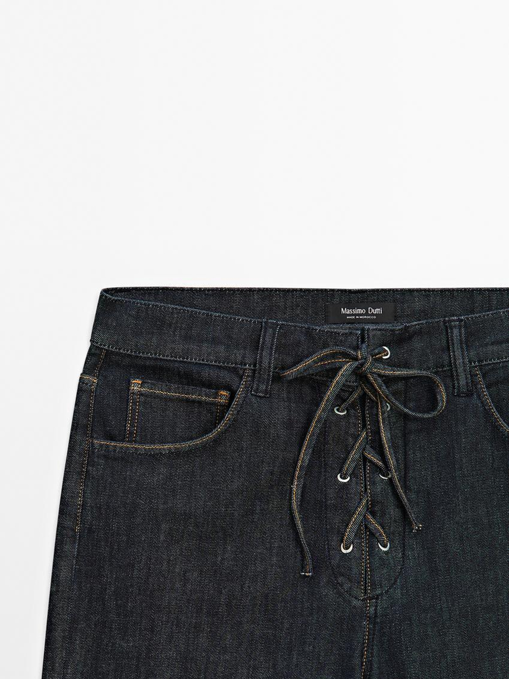 Massimo Dutti Расклешенные джинсы с завязками, темно-серый