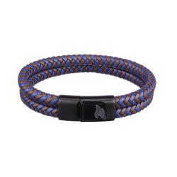 Американский мужской чёрный браслет из натуральной плетёной кожи и нержавеющей стали c выдвижной застёжкой Braided Leather Bracelet Zippo 2007163 в подарочной коробке