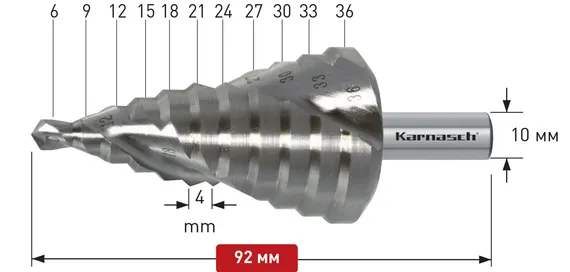 Ступенчатое сверло Ø 6-36 мм, Karnasch, арт. 20.1450U