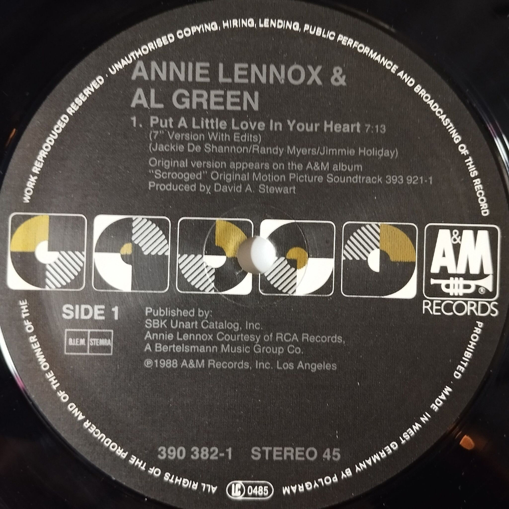 Винтажная виниловая пластинка LP Annie Lennox and Al Green Put A Little Love In Your Heart Новая Рождественская Сказка (Germany 1988) Maxi Single