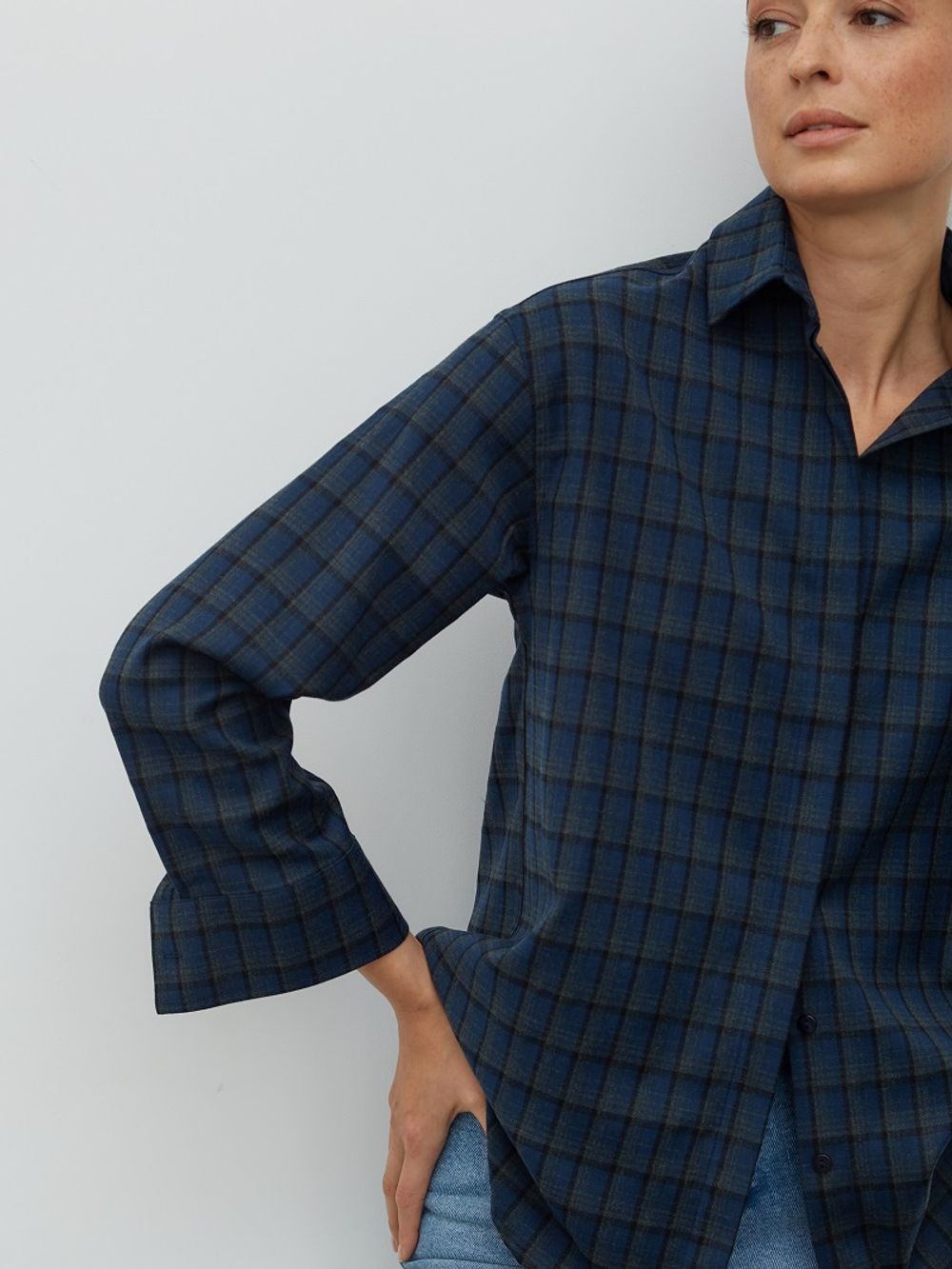 Рубашка Хельсинки синяя клетка шерсть