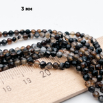 Агат черный граненый бусины, тонирован, диаметр около 3 мм, цена за нить 38 см