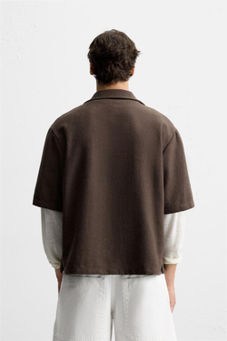 ZARA РУБАШКА С РЕЛЬЕФНОЙ ТКАНЬЮ, КОРИЧНЕВЫЙ