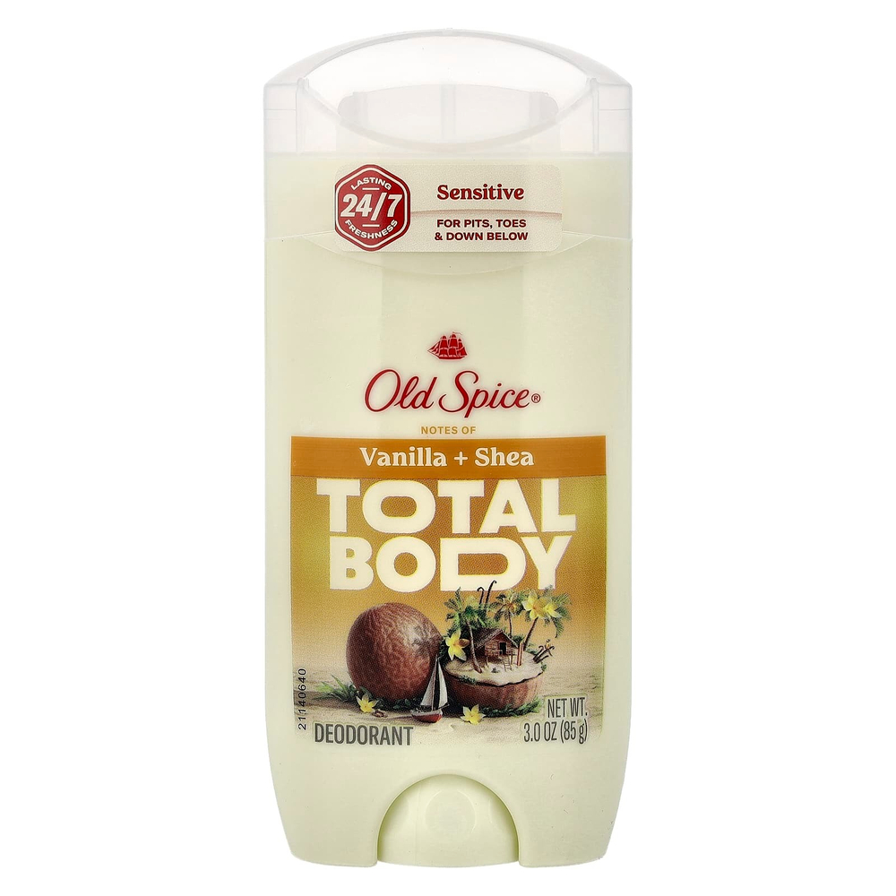 Old Spice, Total Body Deodorant, для чувствительной кожи, ваниль и ши, 85 г (3 унции)