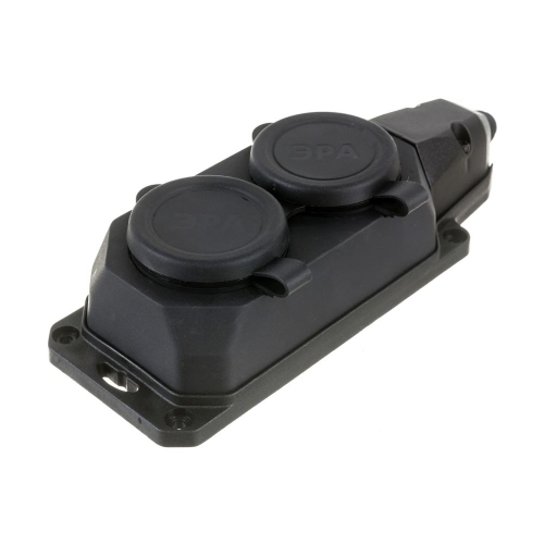 ЭРА Колодка ОУ 2 гнезда с заглушкой каучук 16A 220-240V IP44 черная K-2e-B-IP44
