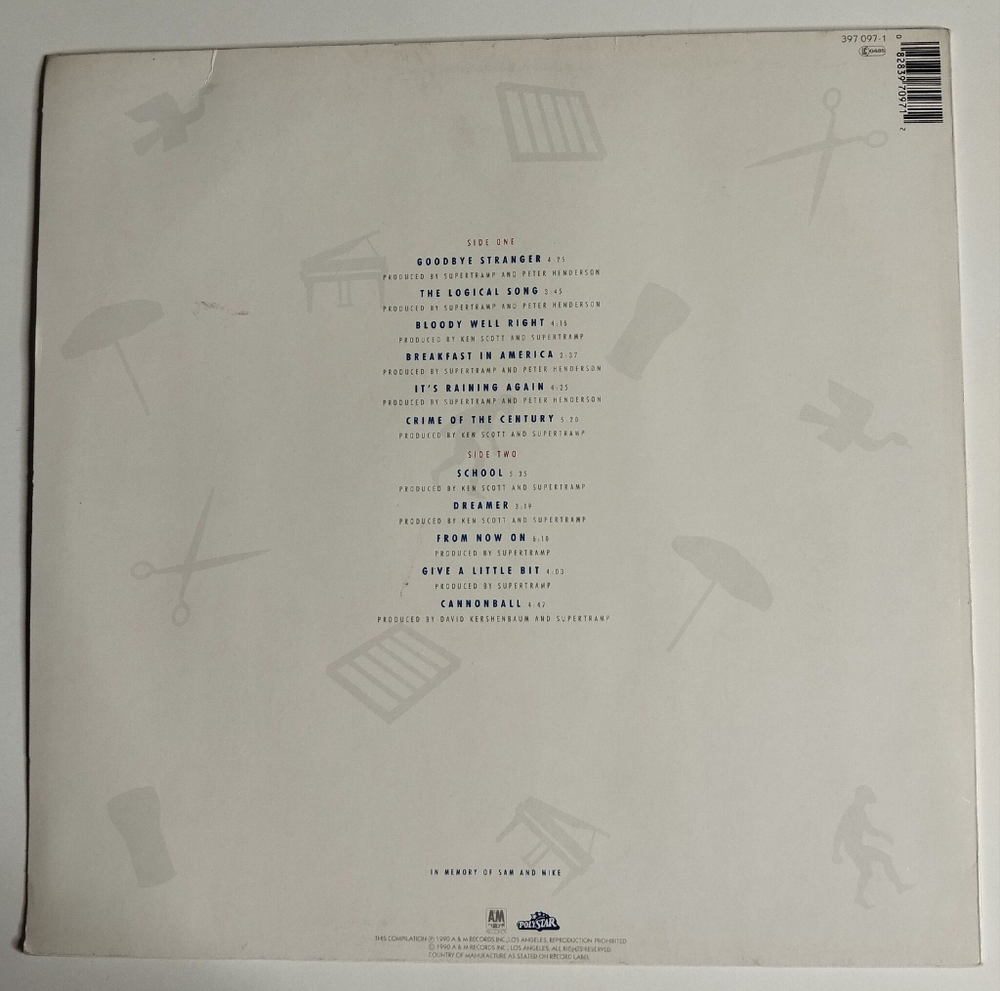 Винтажная виниловая пластинка LP The Very Best Of Supertramp (Germany 1990)