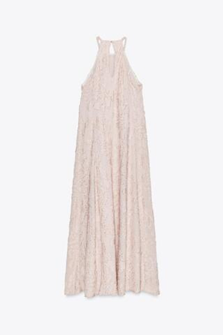 ZARA ПЛАТЬЕ С ОБЪЕМНЫМ ВОРОТНИКОМ, БЕЖЕВО-РОЗОВЫЙ
