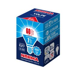 LED-G45-7W-NW-E27-FR-NR Лампа светодиодная. Форма шар. матовая. Серия Norma. Белый свет 4000K. Картон. ТМ Volpe