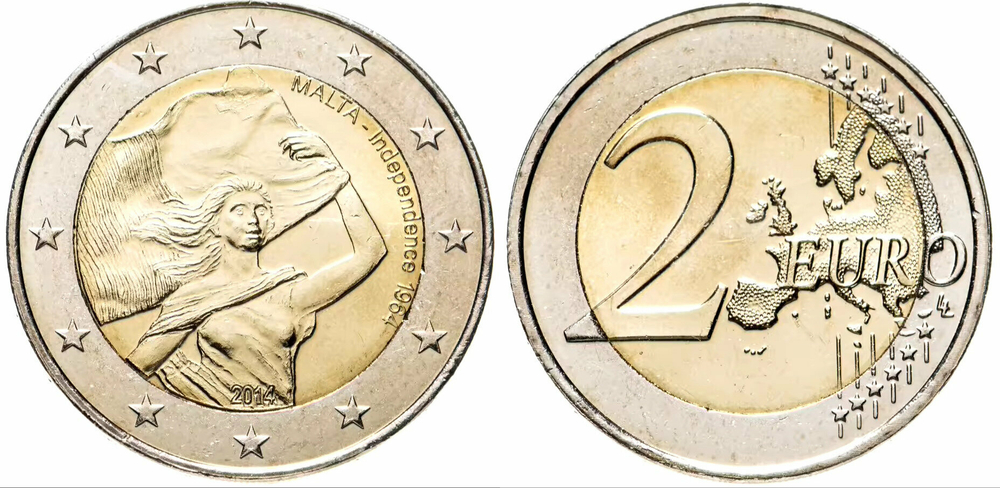 Мальта 2 евро 2014 50 лет Независимости Мальты aUNC