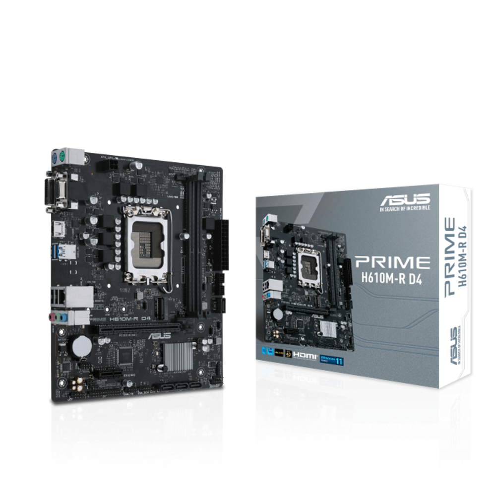 Сист. плата ASUS PRIME H610M-R D4-SI, 1700, 2xDDR4, PCI-E x16, M.2, 4xSATA, DVI-D, HDMI, D-Sub, BOX