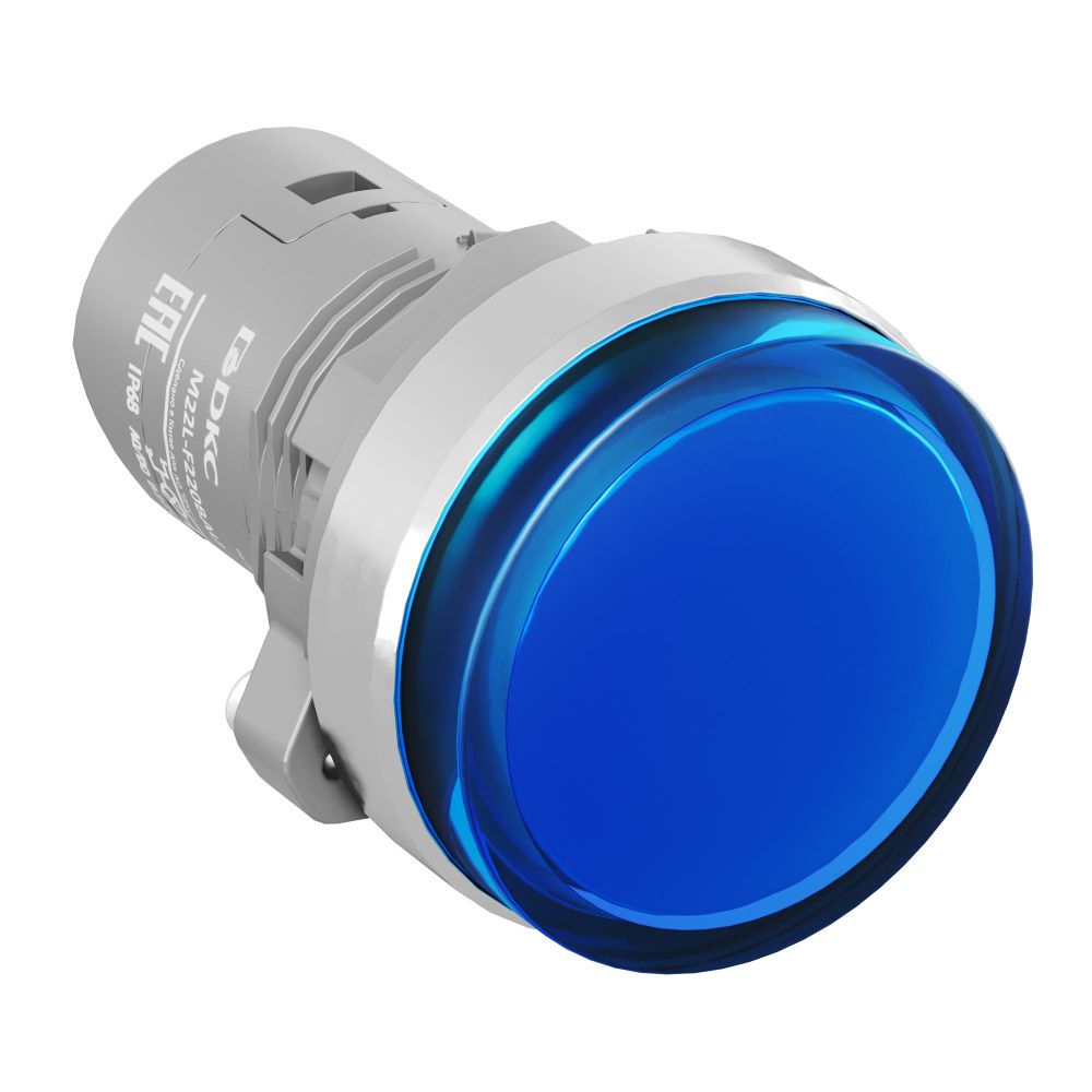 Сигнальный индикатор со встроенным диодом 220В, синий, алюминий, зажим Push-In