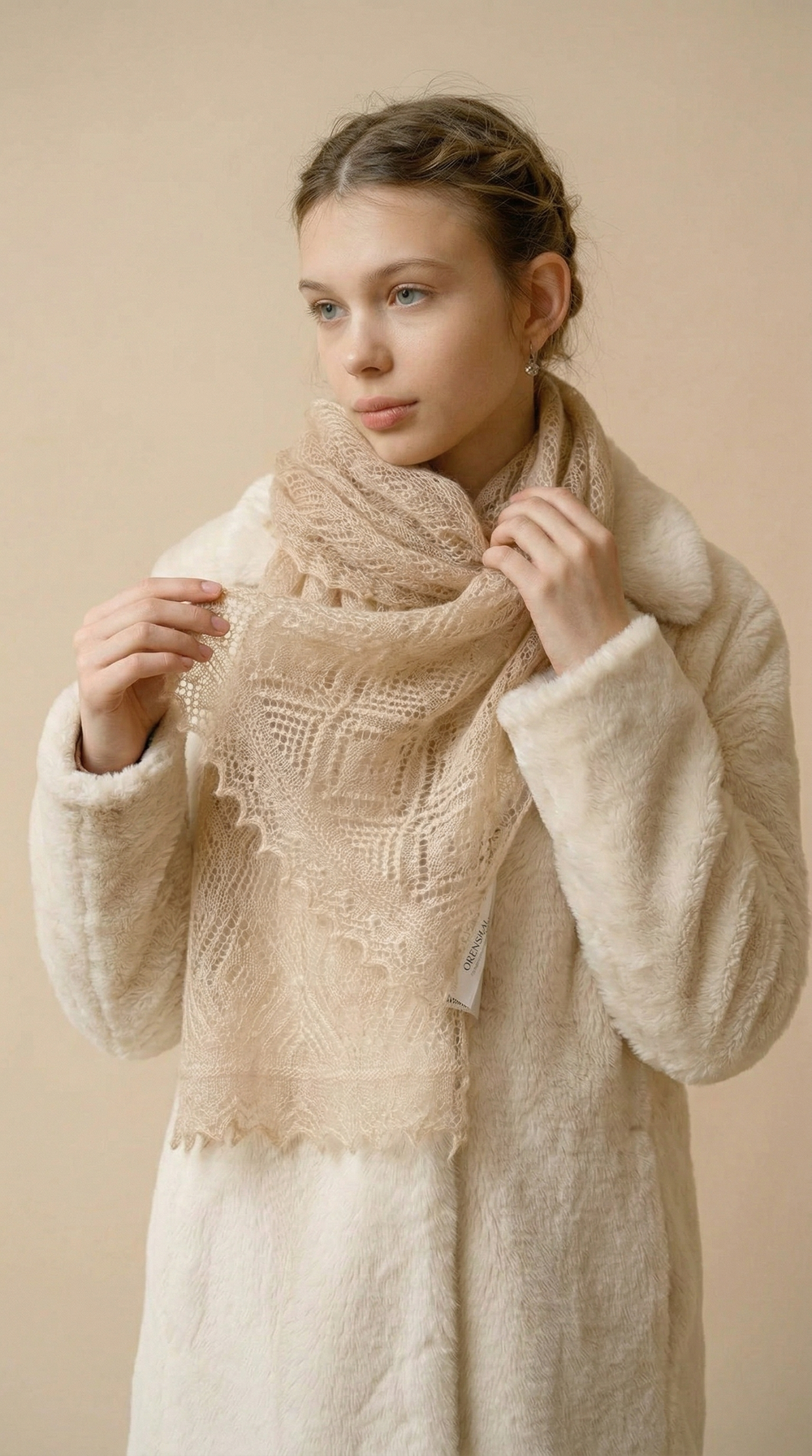 Оренбургский пуховый палантин А14060-29 бежевый