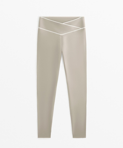 OYSHO Легинсы Perfect-adapt с V-образным вырезом на талии, длиной до щиколотки 65 см, серо-бежевый