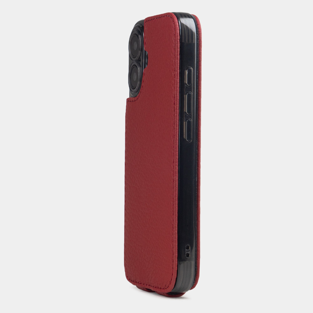 Чехол для iPhone 16 из кожи теленка, вишневого цвета