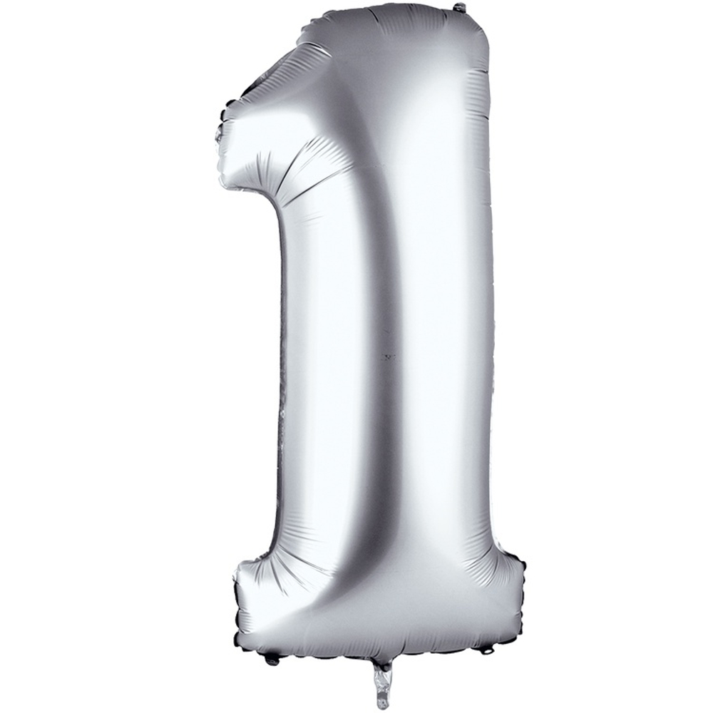 Шар фольгированный Цифра 1 66 см (Серебряный)