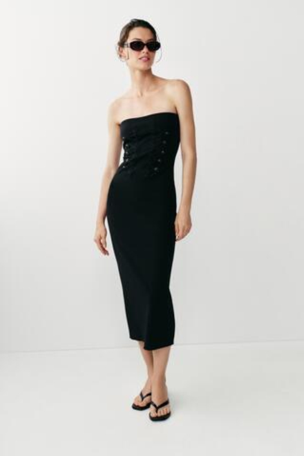 ZARA ЭЛАСТИЧНОЕ ПЛАТЬЕ С НАВЕСНЫМИ ПЕТЛЯМИ, ЧЕРНЫЙ