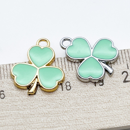 Подвеска Клевер, цвет золото+мятный, размер 20*16 мм, цена за 1 шт