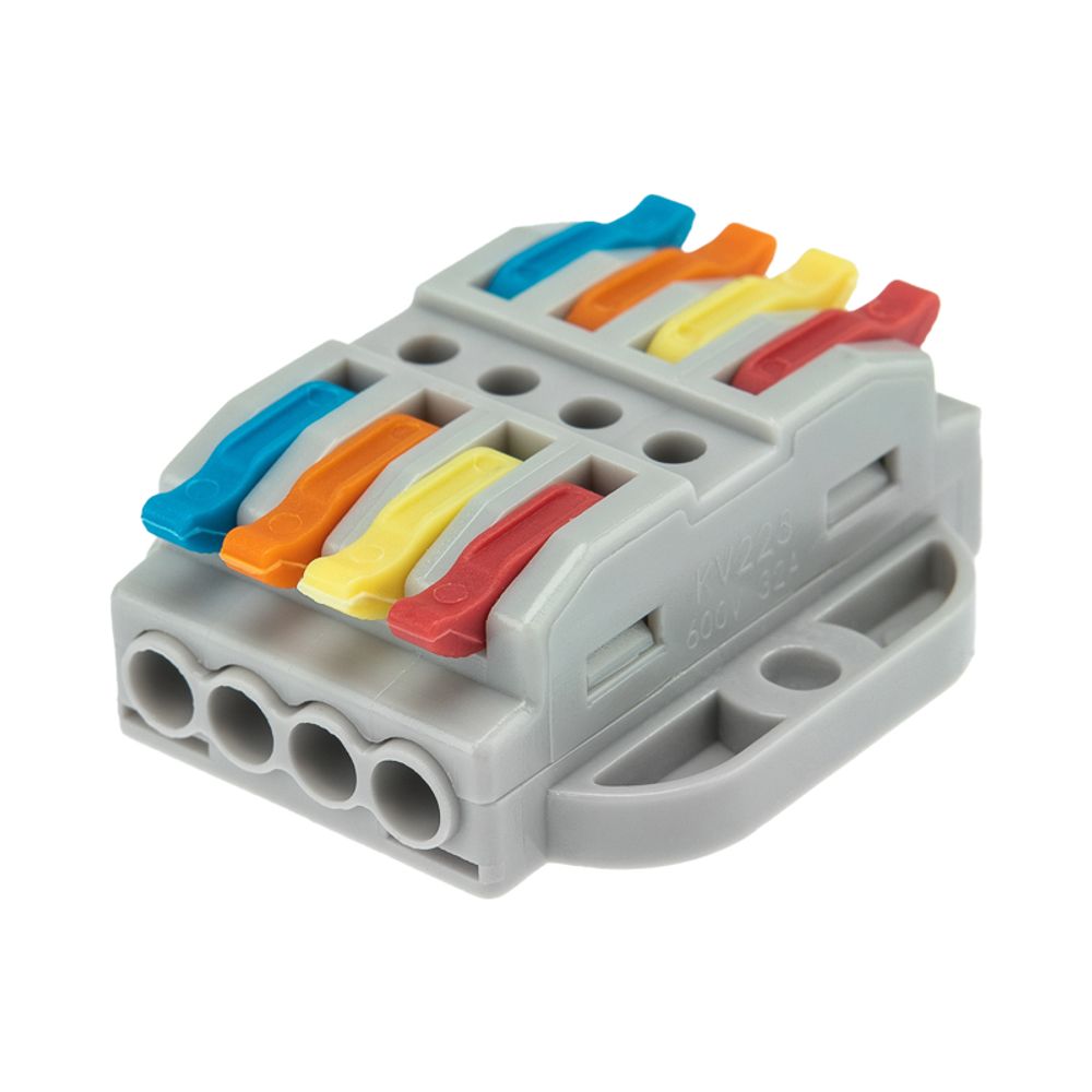 Клемма СМК 222-424P проходная 4 полюса, с монтажной площадкой (0,08-4 мм²), серая (блистер 5 шт./уп.