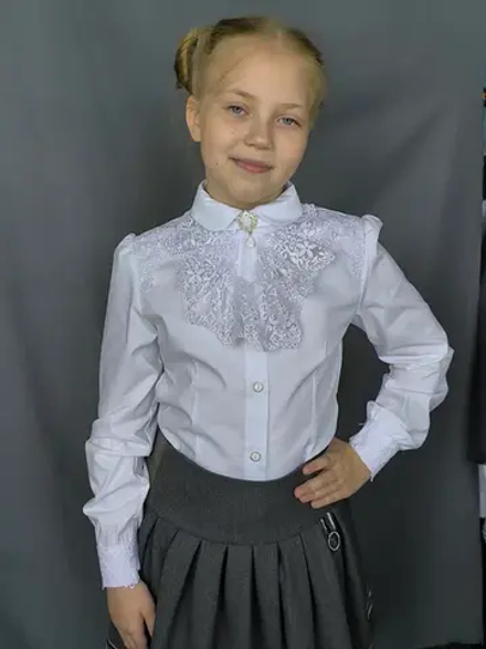 19304, Блузка, белый/белый, к/р, р.116-52 - р.158-80 д/д