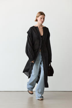 Massimo Dutti Платье миди с кружевными рукавами, черный