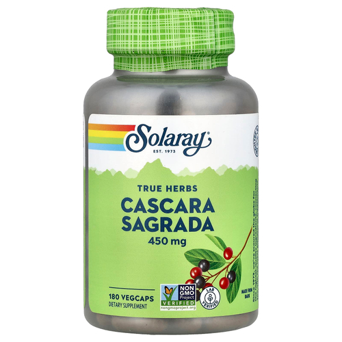 Solaray, True Herbs, каскара, 450 мг, 180 растительных капсул