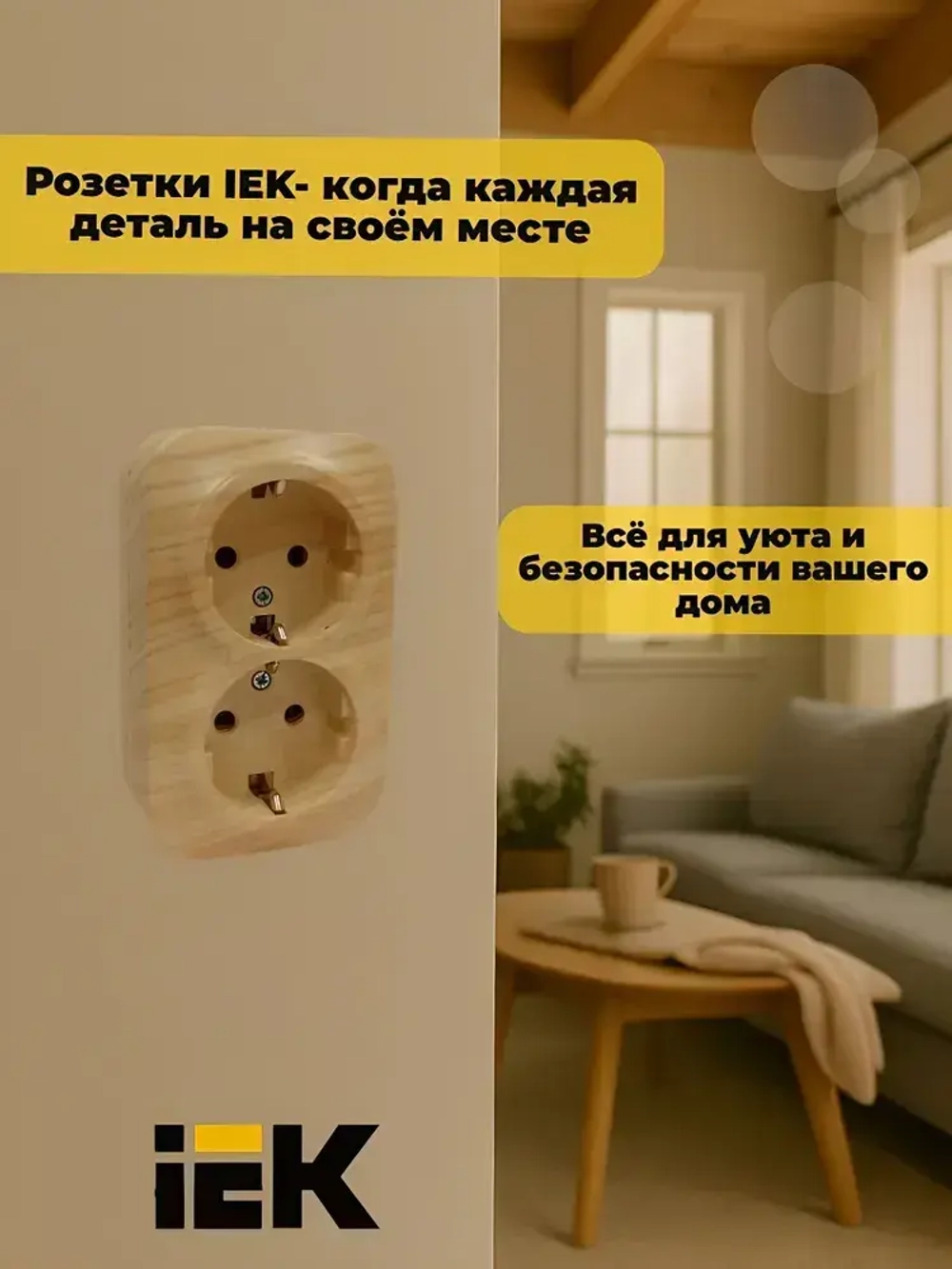 Розетка IEK 2-х местная GLORY РС22-3-ХС 16А, накладная, с заземлением, сосна