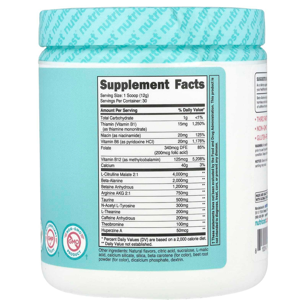 Nutricost, Для женщин, предтренировочный комплекс с витамином B12 и фолатом, персик и манго, 348 г (12,4 унции)