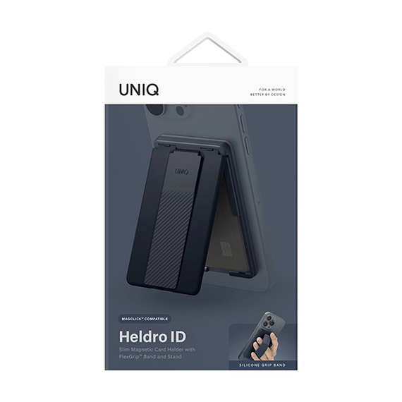 Магнитный картхолдер Uniq Heldro ID Magnetic cardholder with Grip-Band and Stand штормовой синий (HELIDCH-SBLUE)