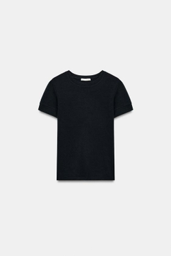 ZARA МИНИМАЛИСТИЧНАЯ ФУТБОЛКА С КОРОТКИМИ РУКАВАМИ, МОРСКОЙ СИНИЙ