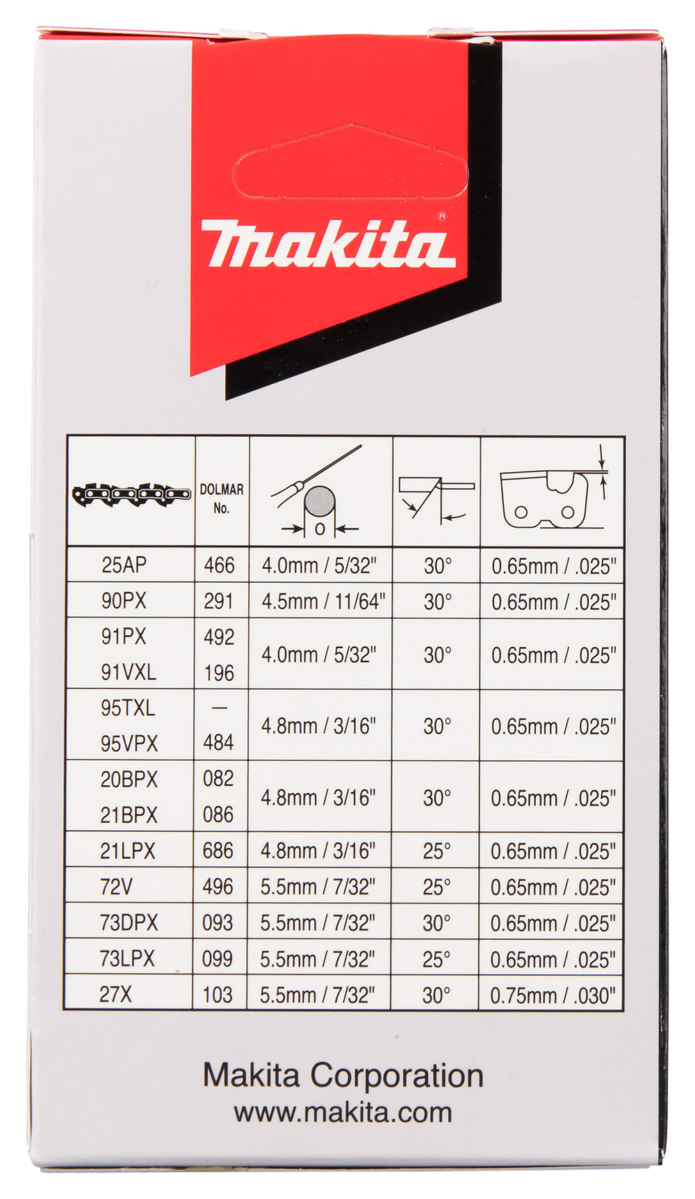 Цепь для художественной резки 25 см 25AP Makita 191G96-5