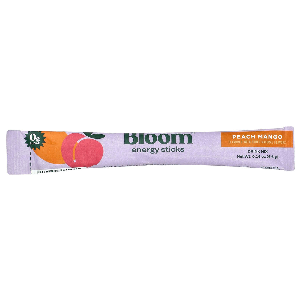 Bloom, энергетические стики, со вкусом персика и манго, 10 шт. по 4,6 г (0,16 унции)