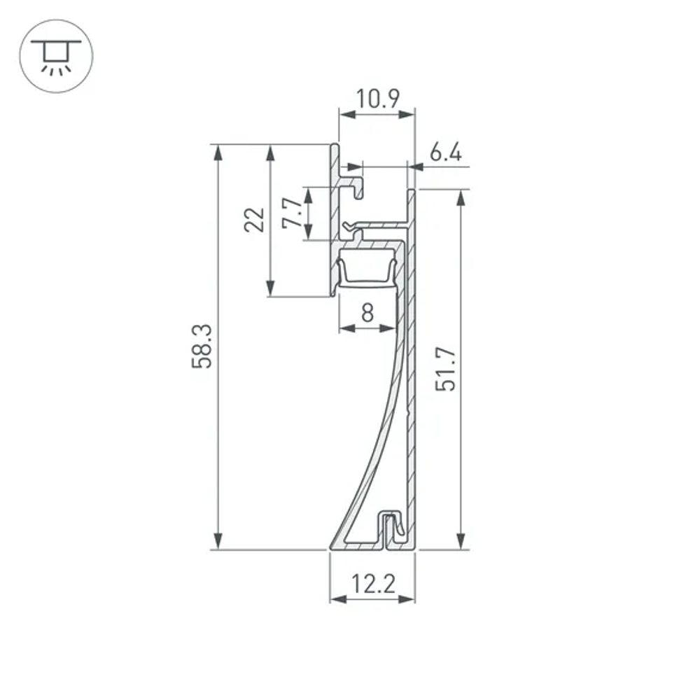 Профиль PLINTUS-H58-F-2000 ANOD (Arlight, Алюминий) 046391