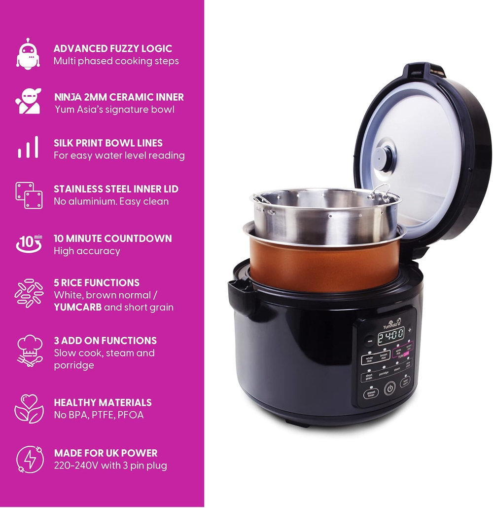Yum Asia Рисоварка Kumo YumCarb Rice Cooker, 5,5 чашек, 1 л (Dark Stainless Steel)