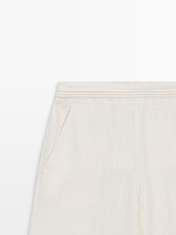 Massimo Dutti Струящиеся брюки из смесовой льняной ткани с декоративным поясом, белый