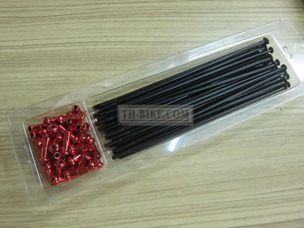 Spoke Set 9/10X172, Black-Red. For Honda CRF250L-M-Rally (for 17" rim). OSAKI. Made in Thailand. 36p set. Spokes+Nipples. th 3,5mm