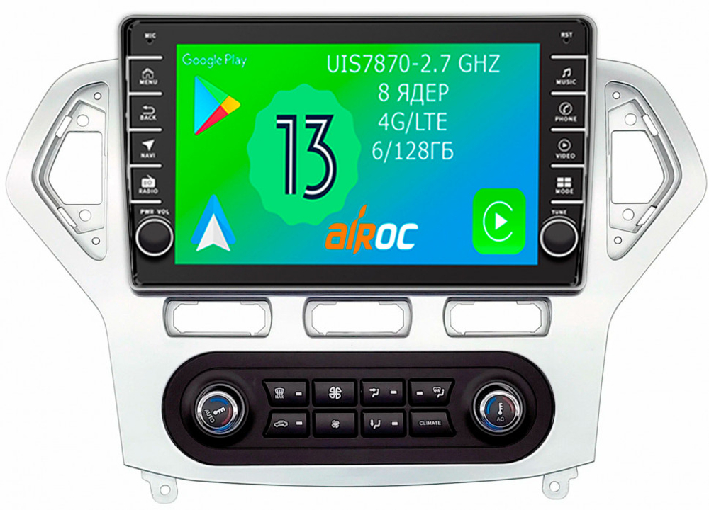 Магнитола для Ford Mondeo 4 2007-2010 (климат) - Airoc AB-1708A (кнопки и крутилки), Android 13, TS20, 6/128Гб, SIM-слот, CarPlay