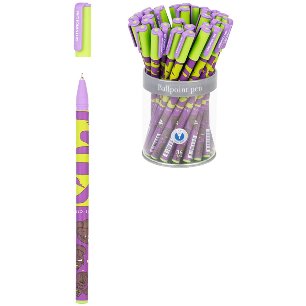 Ручка шариковая Greenwich Line "Cats" синяя, 0,7мм, игольчатый стержень, софт-тач