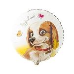 Шар (18"/46 см) Круг, РУС ПОЗДРАВЛЯЮ Собака с цветком