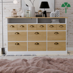 Комод 139х38х84, Тэа, с 9 ящиками для вещей и полкой Тэа, массив сосны, 9 ящиков / белый, бейц, Dipriz