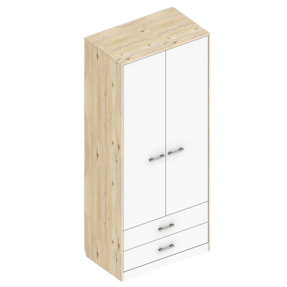 Шкаф двухстворчатый с двумя ящиками "Милана" (гаскон пайн/белый лофт), ЛДСП, Велес