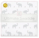 SwaddleDesigns Фланелевая пеленка для новорожденного - Elephant & Chickies, Pastel Pink