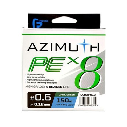 F-FISHING Шнур Azimuth PE X8 150м Dark Green 0,12мм 4,5кг/10lb