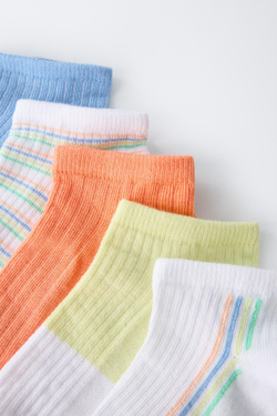 ZARA НАБОР ИЗ 5 ПАР КОРОТКИХ НОСКОВ В ПОЛОСКУ, СИНИЙ