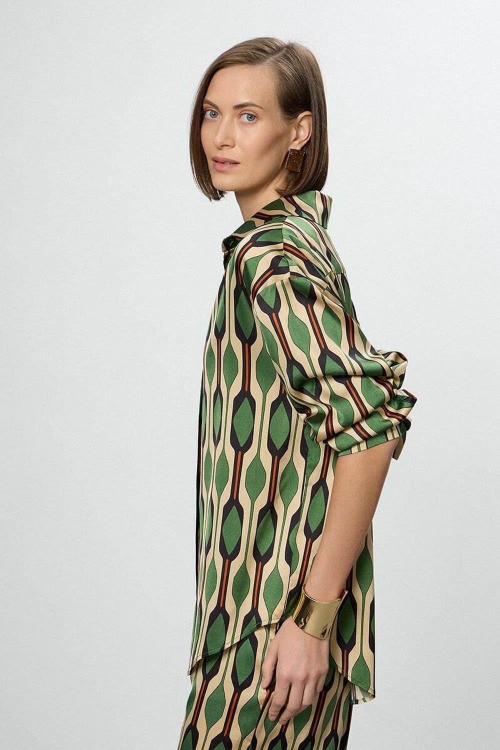 Рубашка Хельсинки зеленый принт вискоза