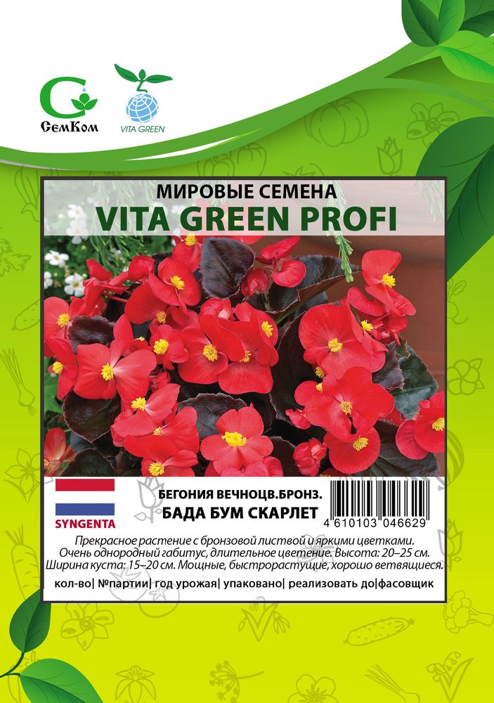 Бегония вечноцв.бронзоволист.Бада Бум Скарлет (50др) Витагрин Профи
