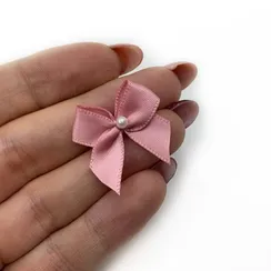 Бантик пудрово-розовый с бусинкой, Arta-F