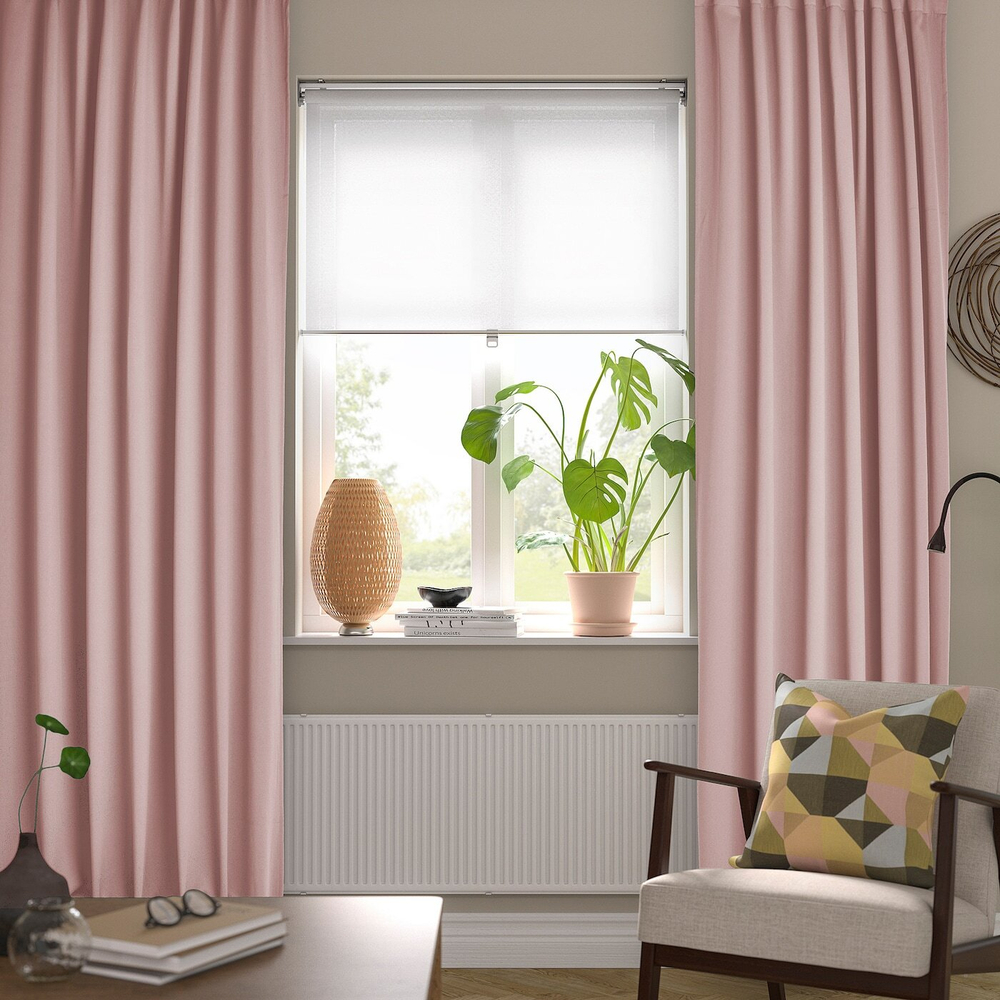 IKEA SANELA  (ИКЕА САНЕЛА)  -  Штора, 2 шт, на ленте/черный и розовый, 140x300 см